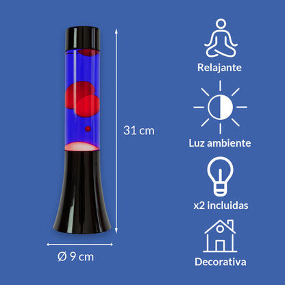 Red lava lamp - black base - blue liquid - 30 cm | Fisura - de inKijk