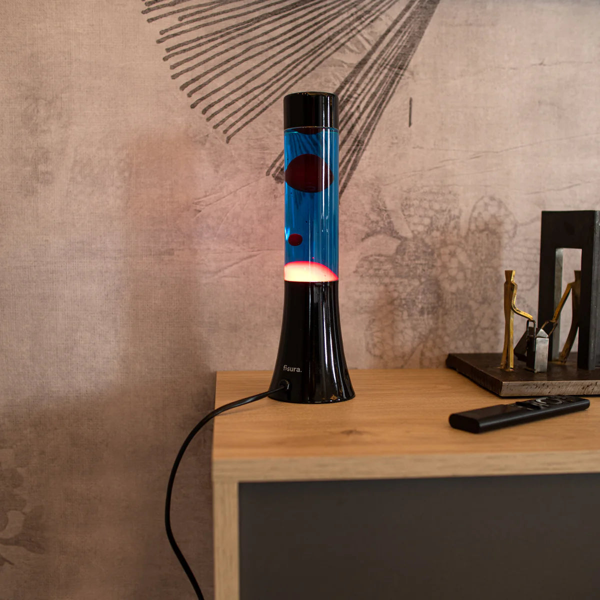 Red lava lamp - black base - blue liquid - 30 cm | Fisura - de inKijk