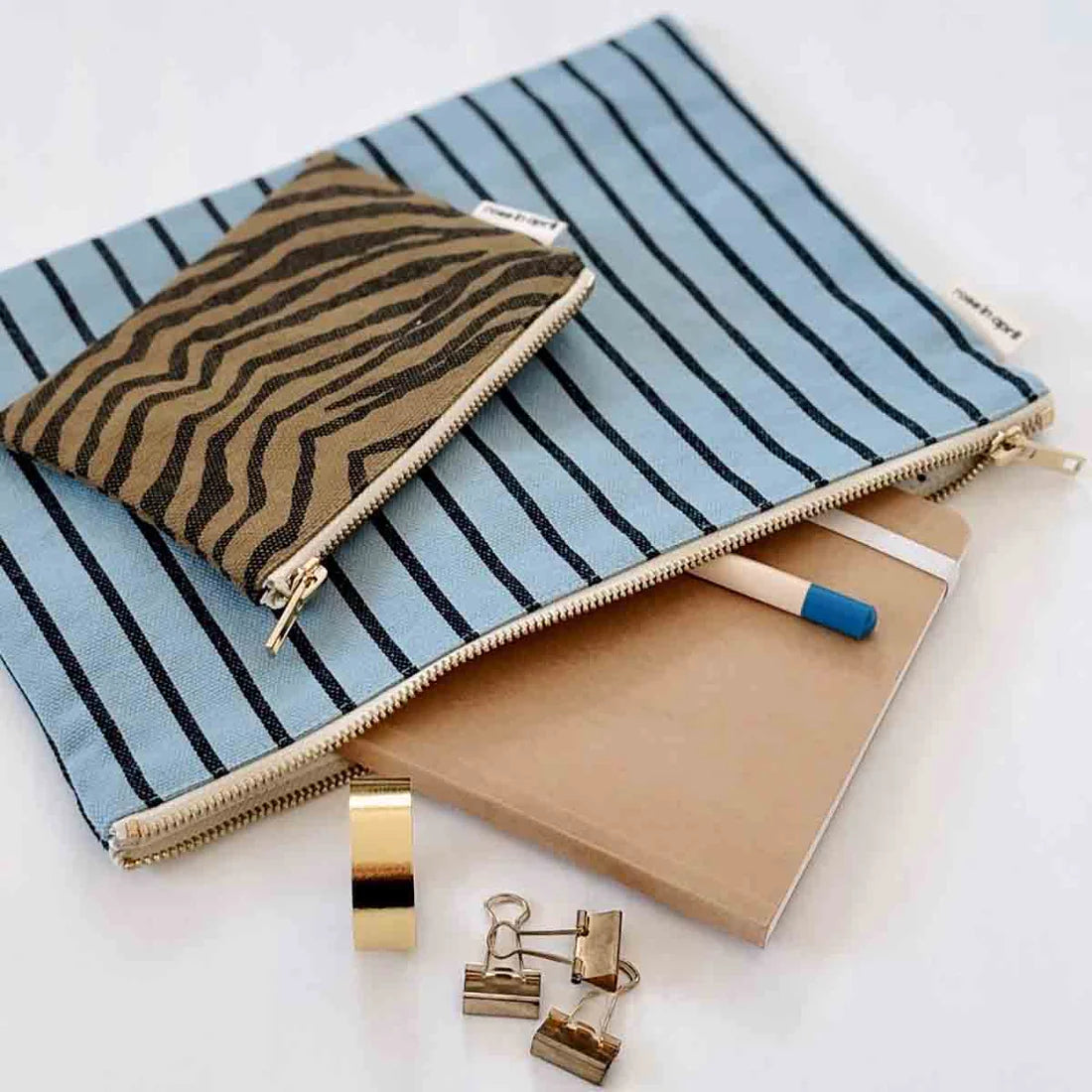 Pouch - Lili - Blue Sky Tennis Stripes | Rose in April