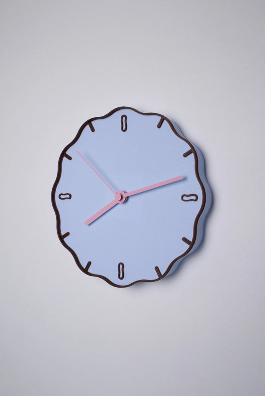 Wallclock Margherita - Skyblue/Brown/Pink | Warren & Laetitia