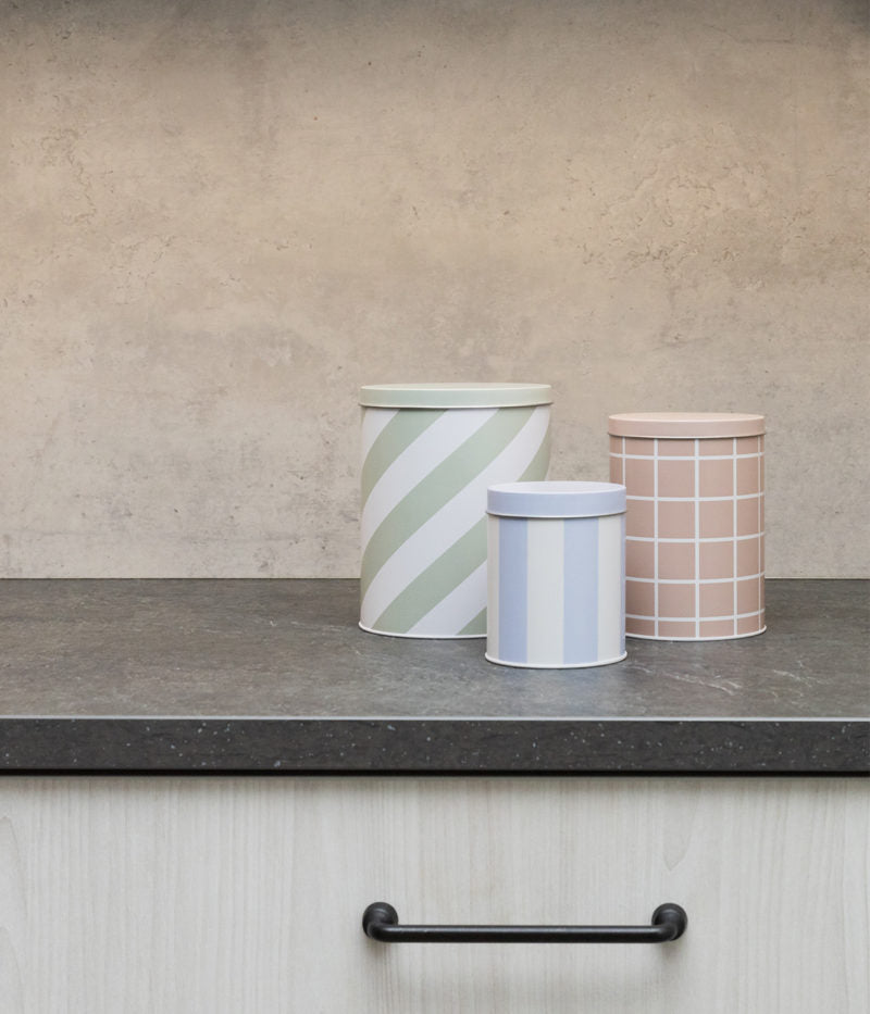Checks & Stripes tin jar - set of 3 - blue, beige, green | Muurla - de inKijk