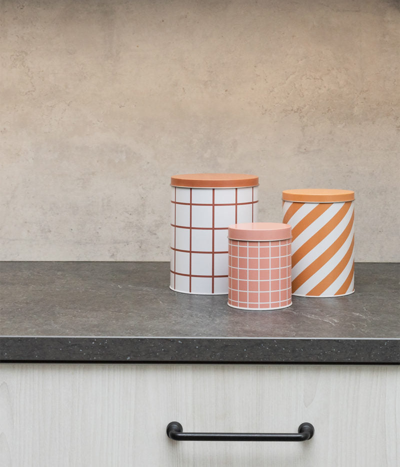 Checks & Stripes tin jar - set of 3 - pink, ochre, brown | Muurla - de inKijk
