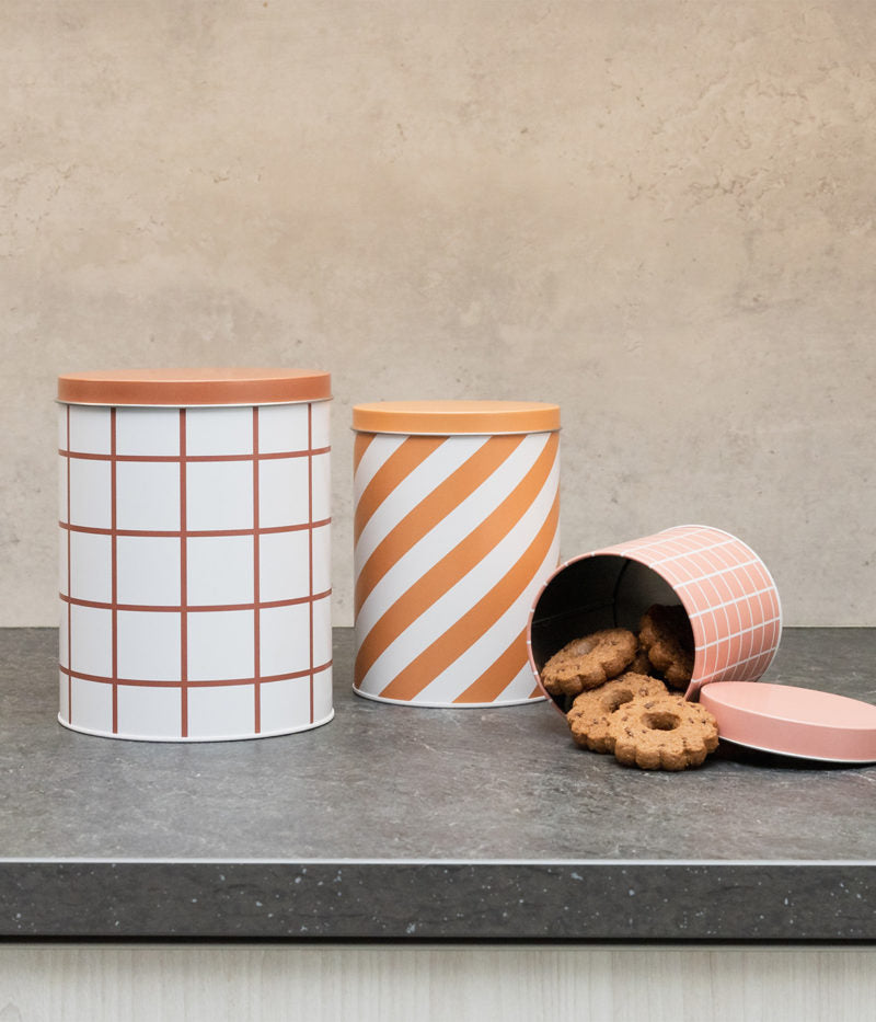 Checks & Stripes tin jar - set of 3 - pink, ochre, brown | Muurla - de inKijk