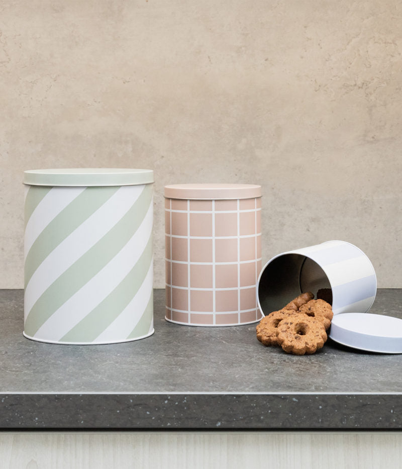 Checks & Stripes tin jar - set of 3 - blue, beige, green | Muurla - de inKijk
