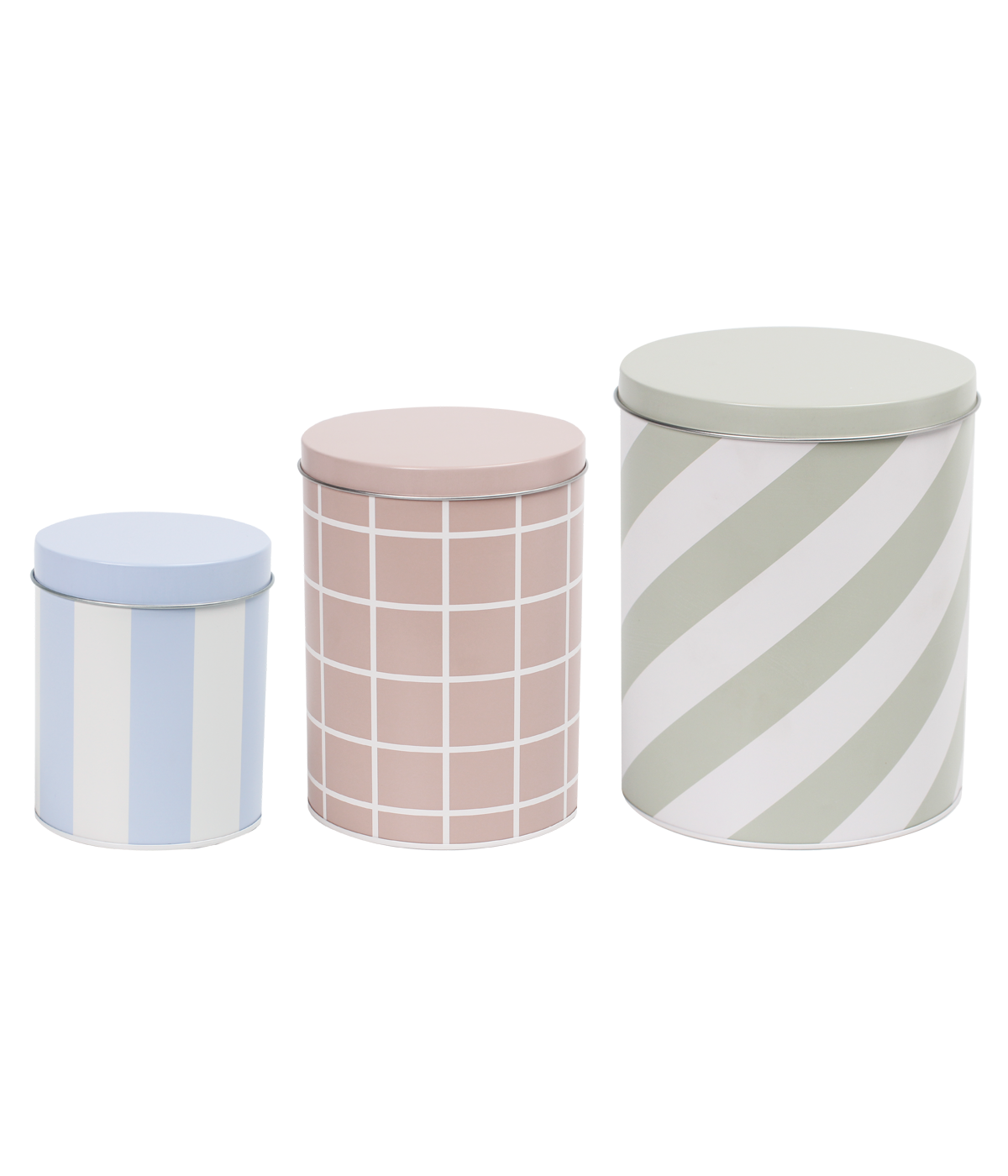 Checks & Stripes tin jar - set of 3 - blue, beige, green | Muurla - de inKijk