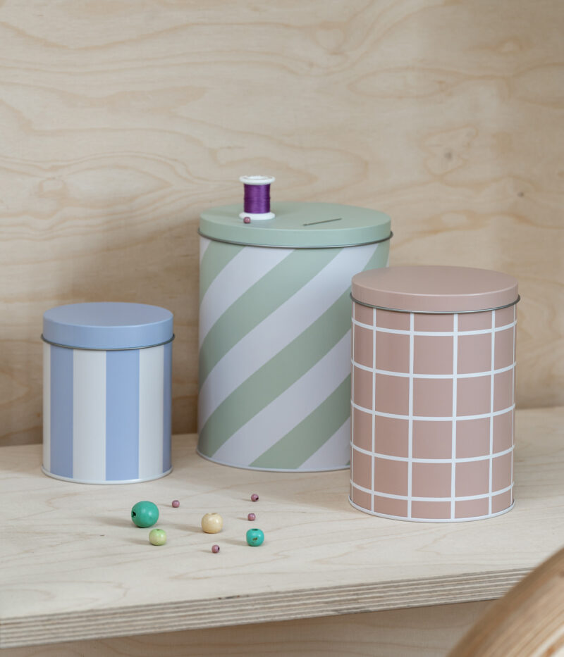 Checks & Stripes tin jar - set of 3 - blue, beige, green | Muurla - de inKijk
