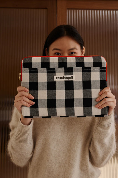 Laptop sleeve 13&14" - Octave - Vichy Greige | Rose in April