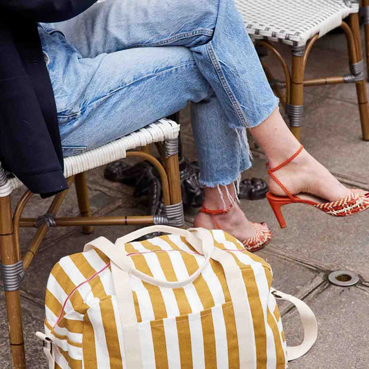 Bowling bag - Raphael - Ecru / Caramel Stripes | Rose in April