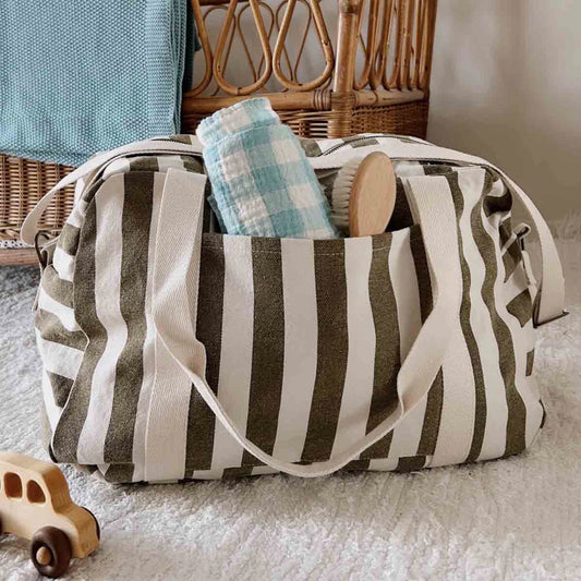 Bowling bag - Raphael - Olive / Greige Stripes | Rose in April