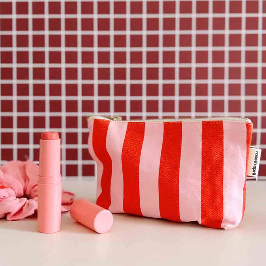 Pouch - Sofia - Candy pink / Red Stripes | Rose in April