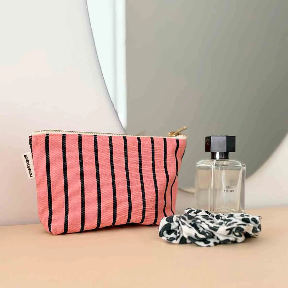 Pouch - Sofia - Funky pink tennis stripes | Rose in April