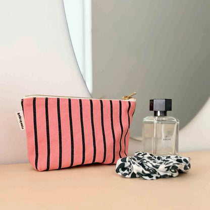 Pouch - Sofia - Funky pink tennis stripes | Rose in April