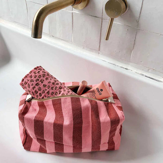 Wash bag - Vic - Brick / Pink Stripes | Rose in April