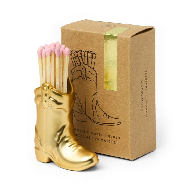 Nashville ceramic boot match holder - gold | Paddywax