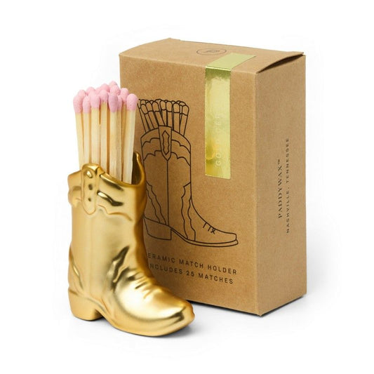Nashville ceramic boot match holder - gold | Paddywax