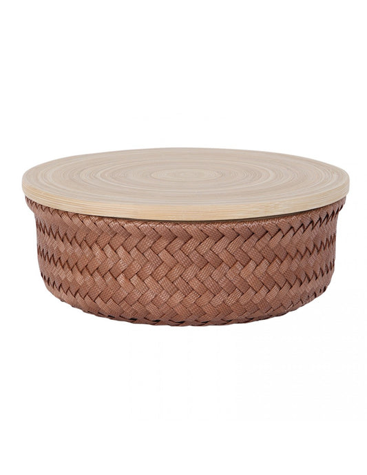 Wonder - round basket with bamboo cover small - sienna | Handed By