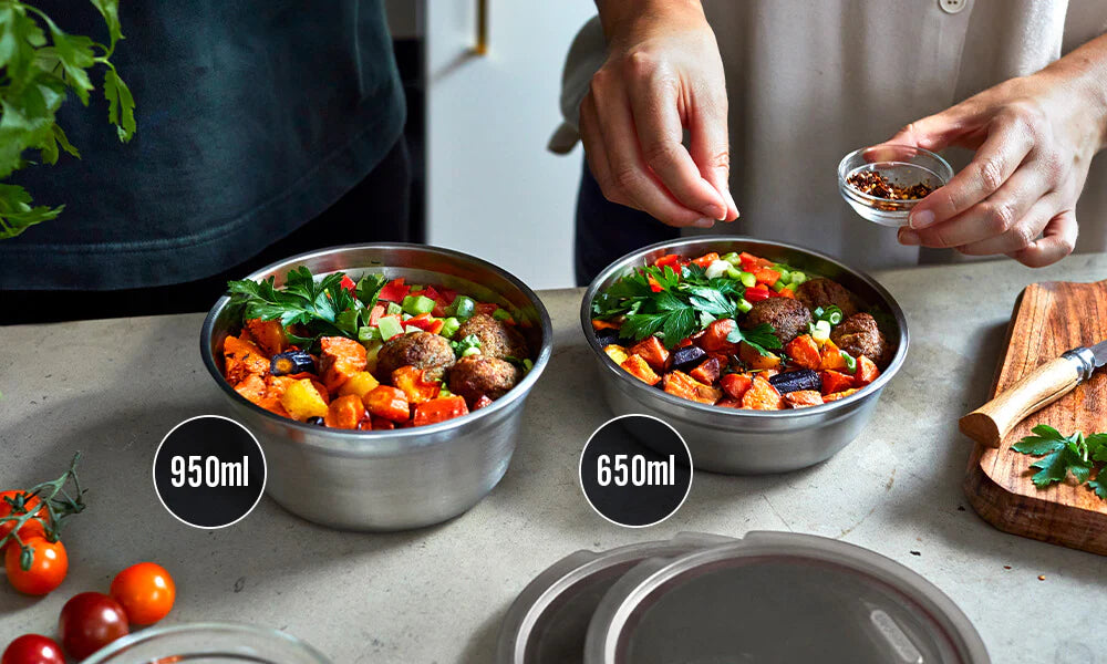 Steel Food Bowl - Small - Grey/Red | Black+blum