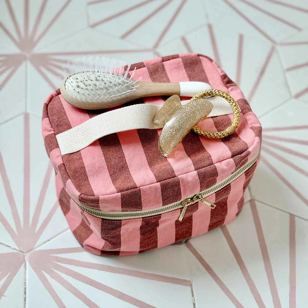 Oona Vanity Case - Stripes Brick/Pink | Rose in April