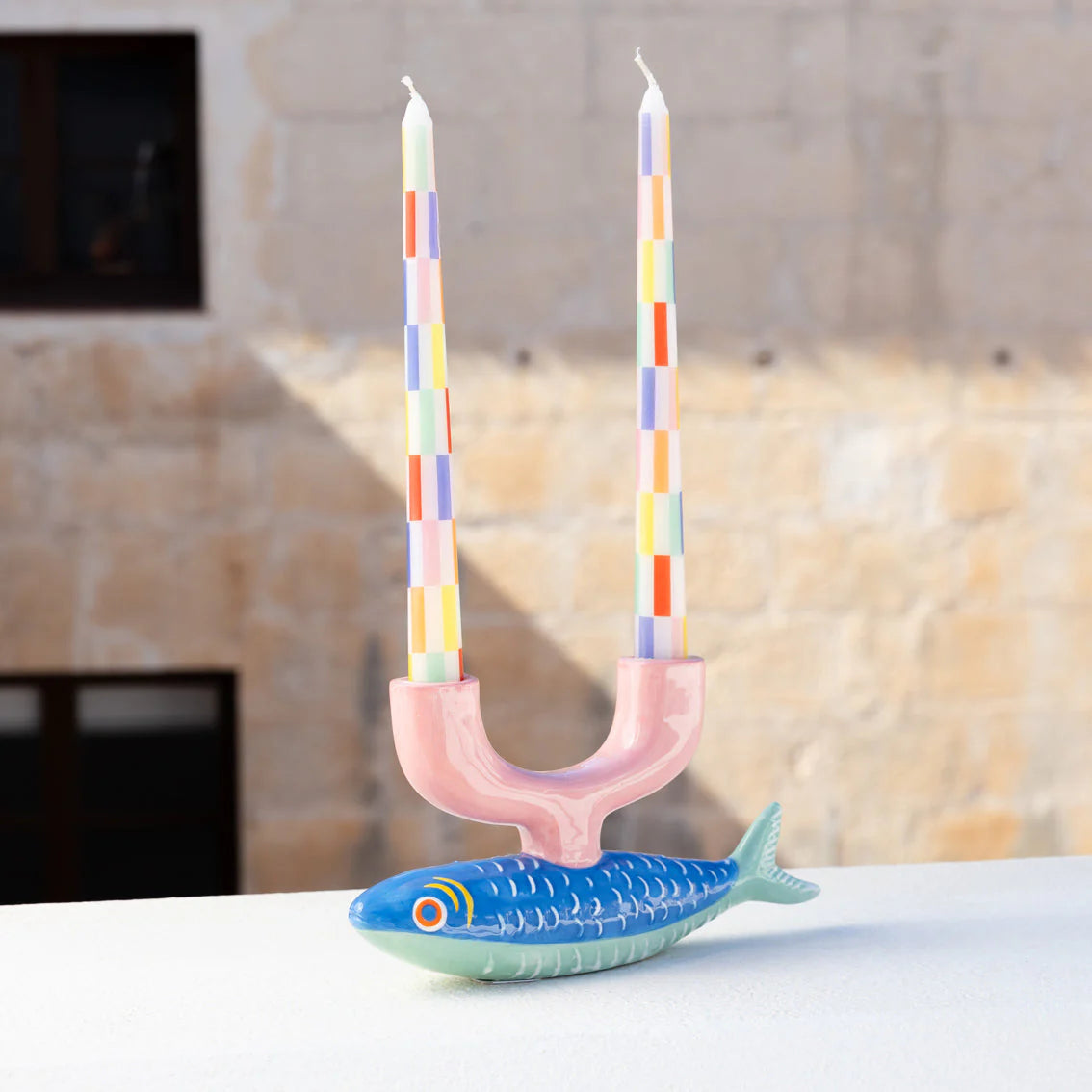 Check multicolour taper dinner candles | Talking Tables