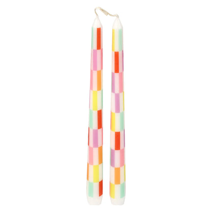 Check multicolour taper dinner candles | Talking Tables