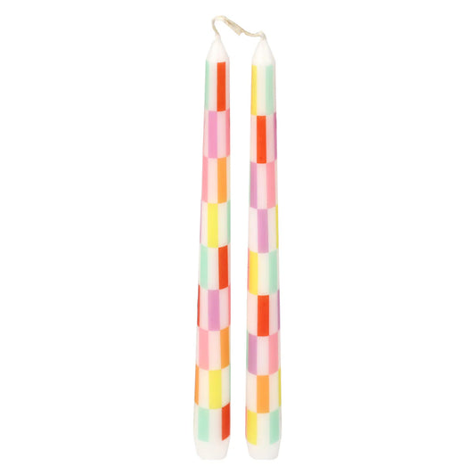 Check multicolour taper dinner candles | Talking Tables