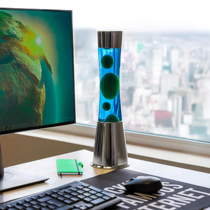 Green lava lamp - chrome base - blue liquid - 40 cm | Fisura - de inKijk