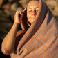 Naram bath towel - camel & ultramarine | Bongusta - de inKijk