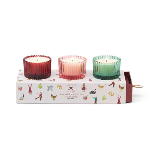 Christmas ribbed glass gift set - crimson & cream - winter berry, pink peppermint & balsam fir | Paddywax