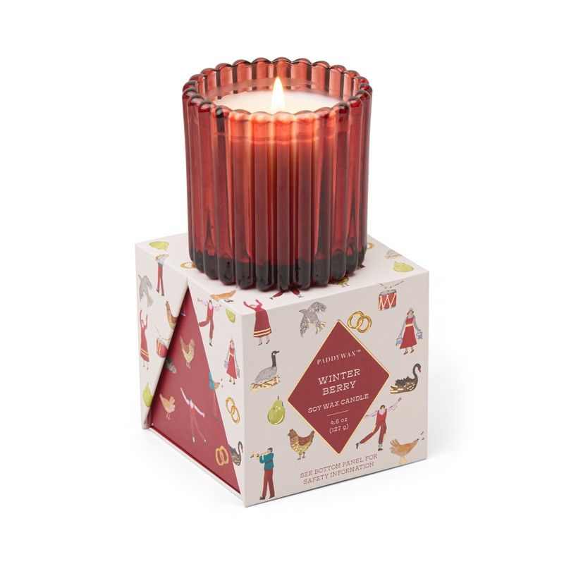 Christmas ribbed glass candle - red - winter berry | Paddywax