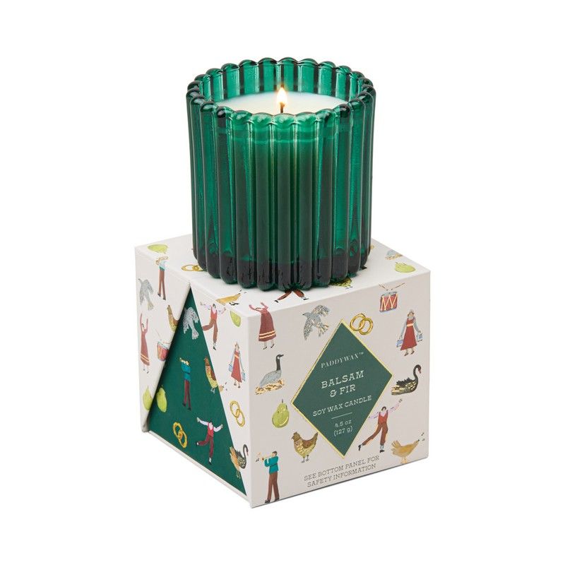 Christmas ribbed glass candle - green - balsam fir | Paddywax
