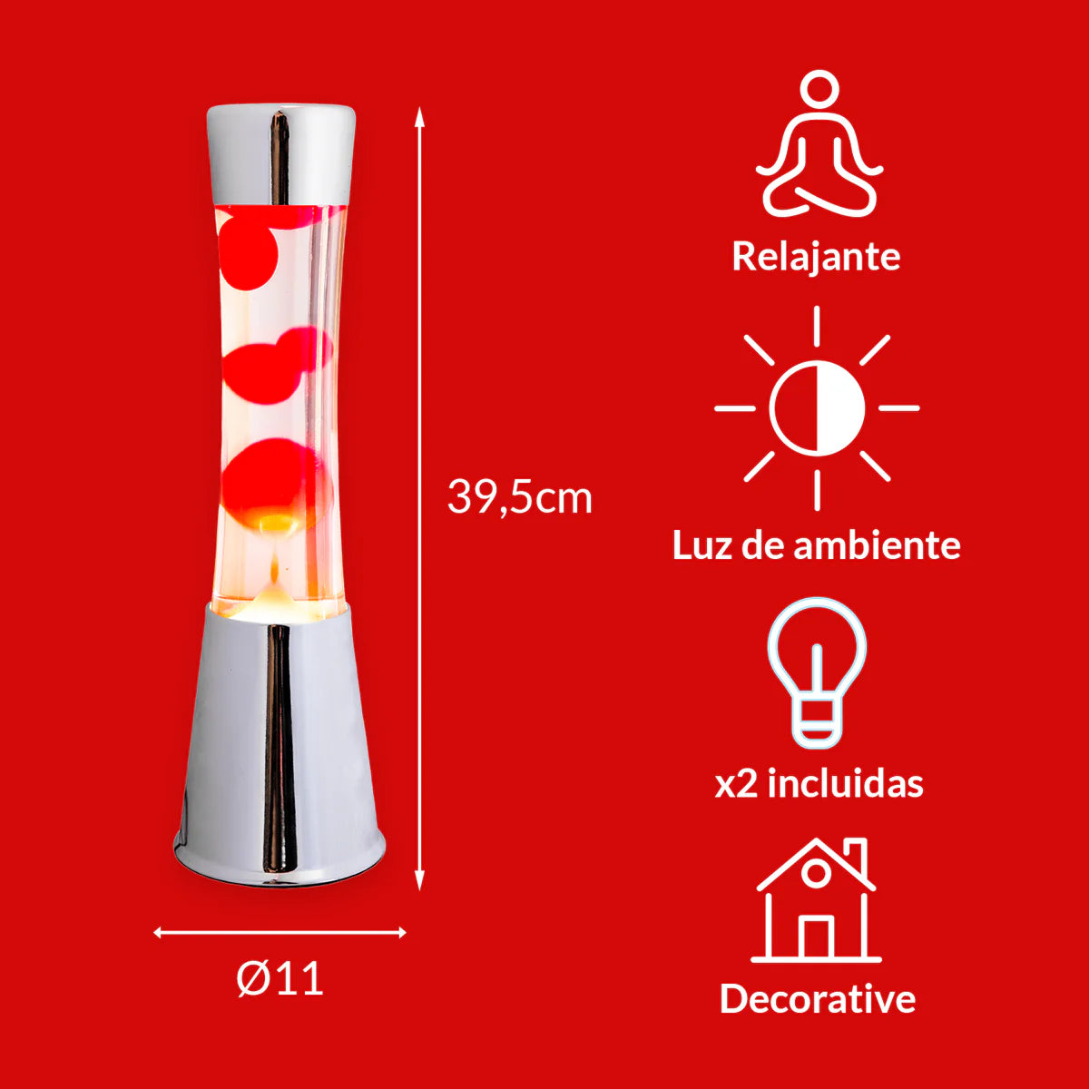 Red lava lamp - chrome base - transparent liquid - 40 cm | Fisura - de inKijk