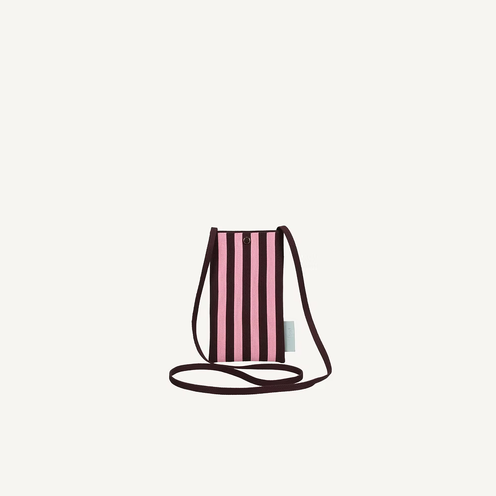 Phone pouch - knitted stripes - chocolate + bubblegum | Sticky Sis