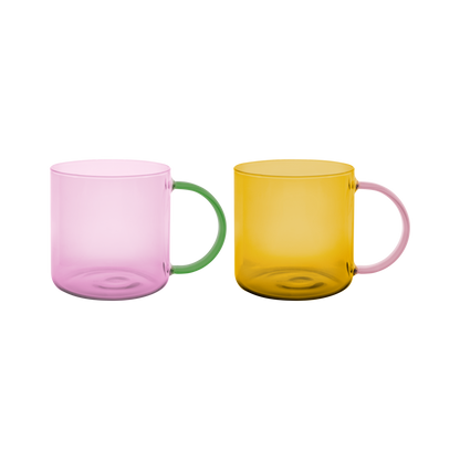 Glass mugs Fred - rosé/yellow - set of 2 | Remember