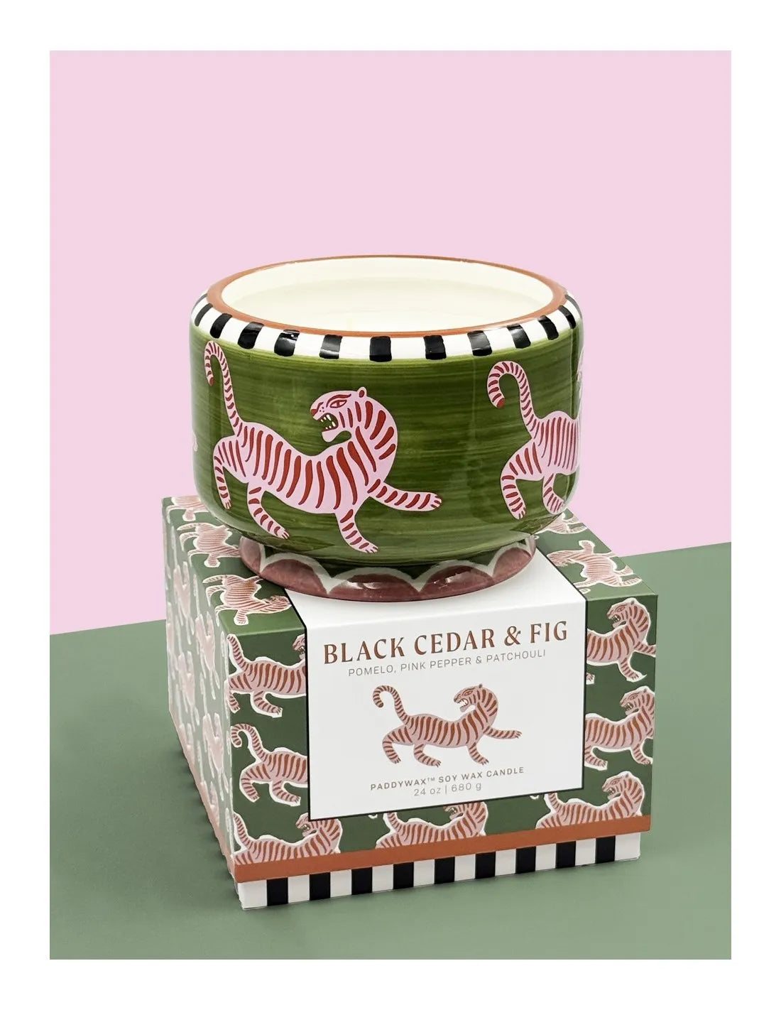 Ceramic candle Tiger 680 gr. - Black Cedar & Fig | Paddywax