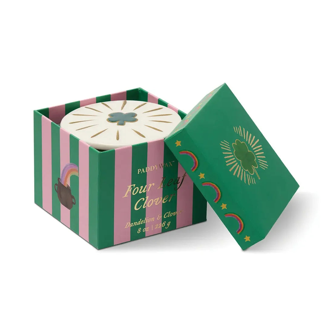 Charmed Green Glass Candle with 4 Leaf Clover Lid - Dandelion & Clover | Paddywax