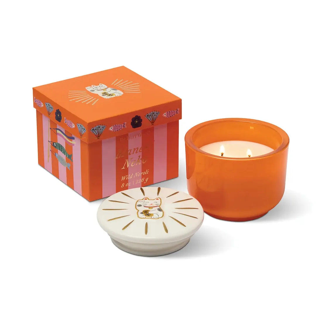 Charmed Green Glass Candle with Lucky Cat Lid - Wild Neroli | Paddywax