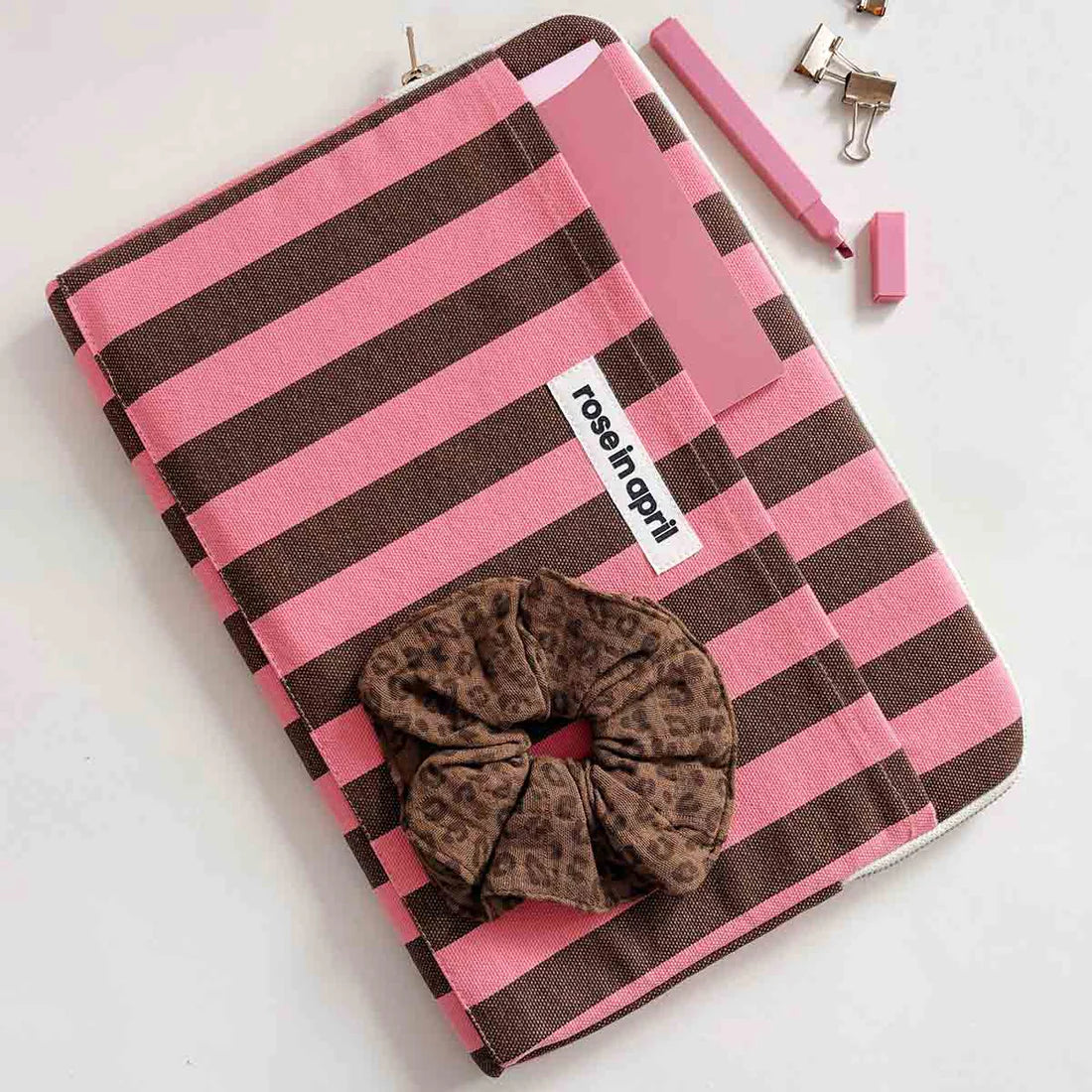 Laptop sleeve 13&14" - Octave - Funky Pink/ Olive Stripes | Rose in April
