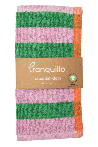 Terry dishcloth stripes - Green/pink | Tranquillo
