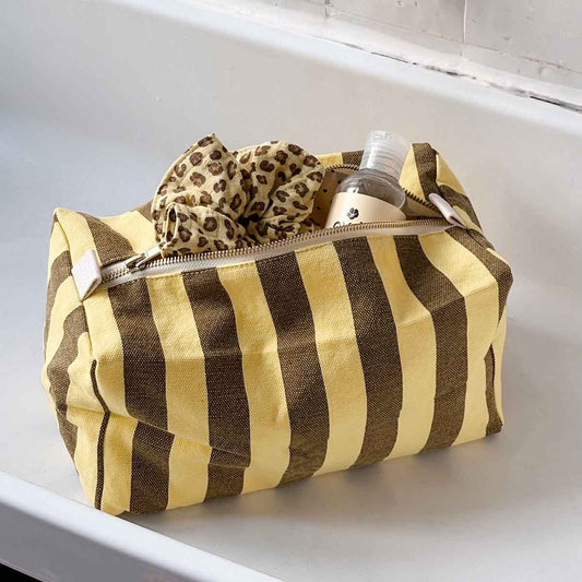 Wash bag - Vic - Lemon / Olive Stripes | Rose in April