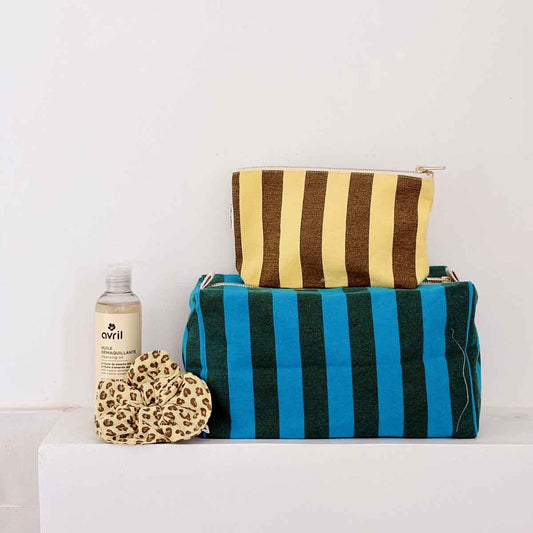 Wash bag - Vic - Turquoise / Olive Stripes | Rose in April