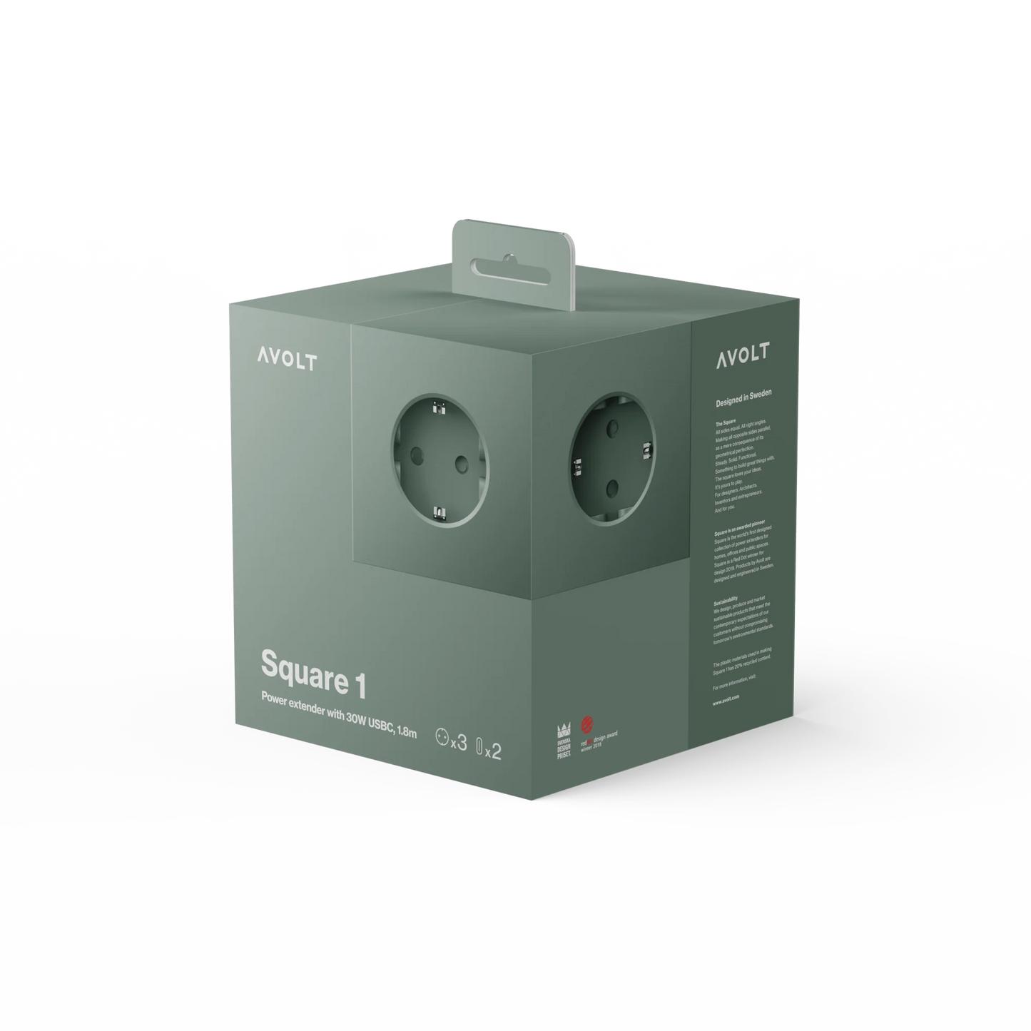 Square 1 stekkerdoos ( usb C ) - oak green | Avolt - de inKijk