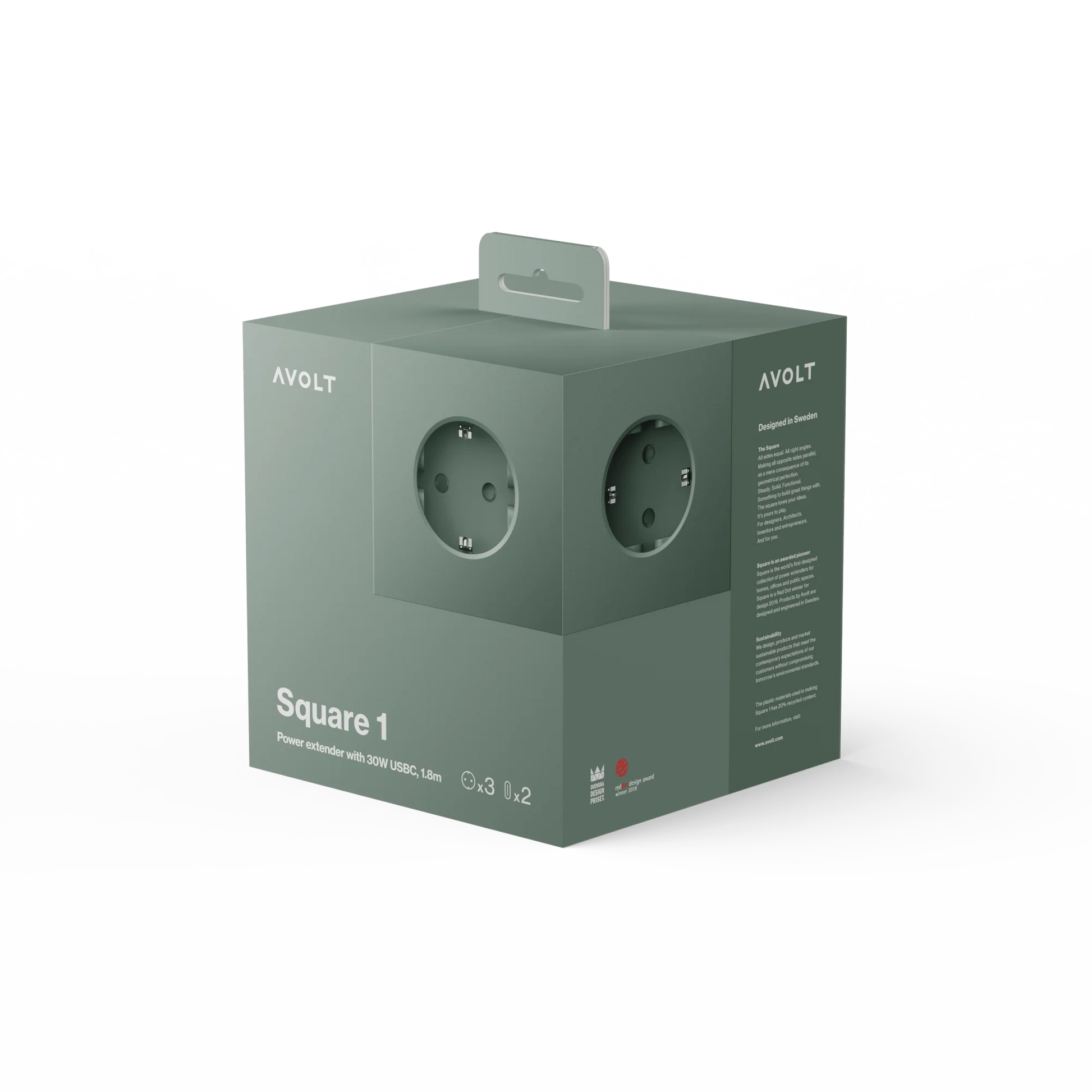 Square 1 stekkerdoos ( usb C ) - oak green | Avolt - de inKijk
