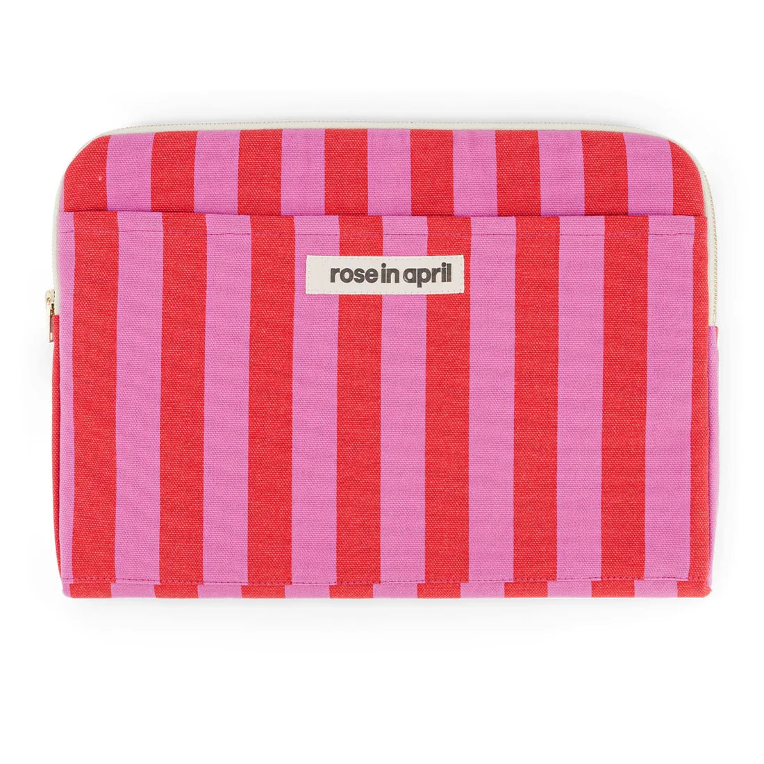 Laptophoes rood en roze strepen - Rose in April