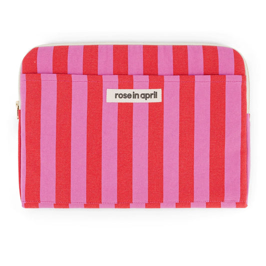 Laptophoes rood en roze strepen - Rose in April