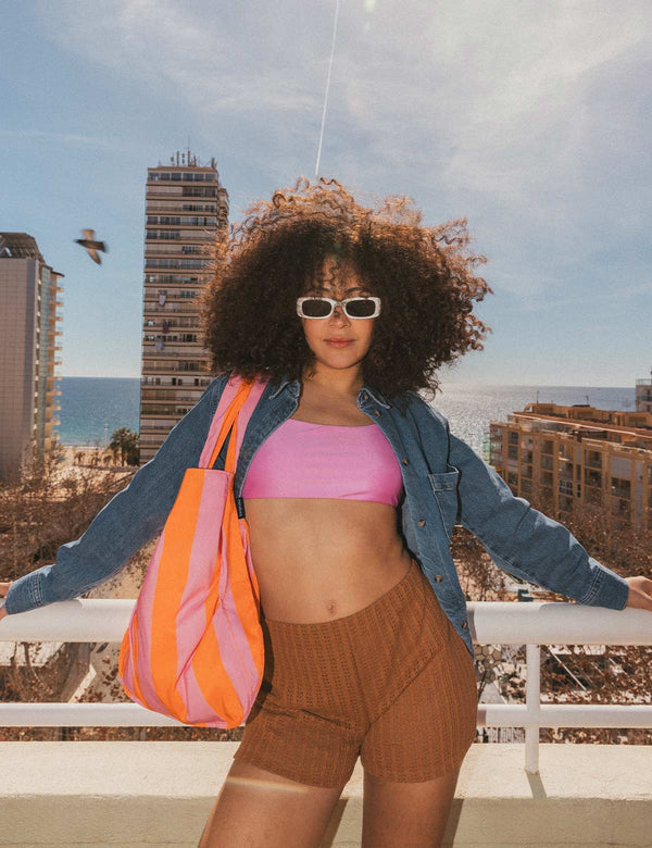 Rugzak en schoudertas in één - orange/pink stripes | Notabag