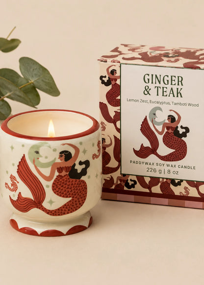 Ceramic candle mermaid & moon 8 oz - ginger & teak | Paddywax
