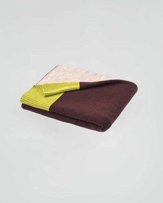 Merino Gebreide Plaid - 100% Wol - Bordeaux/Peach/Lime | SUITE702