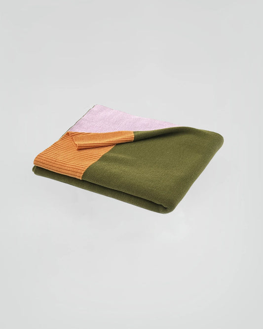 Merino Gebreide Plaid - 100% Wol - Green/Pink/Orange | SUITE702