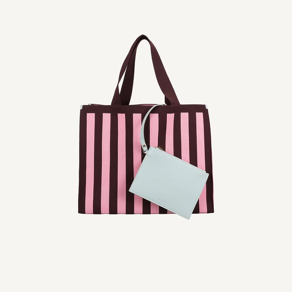Club shopper - knitted stripes - chocolate + bubblegum | Sticky Sis