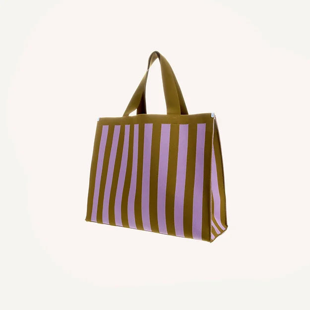 Shopper - knitted stripes - sunset lilac + costa green | Sticky Sis - de inKijk